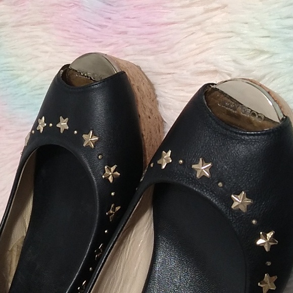 SALE! Authentic Jimmy Choo Star Studded Wedge Sandals Sz.7 or 37 Worn 1X - Picture 2 of 16